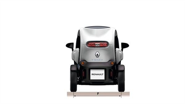Renault TWIZY - Vue de dos du véhicule avec dimensions